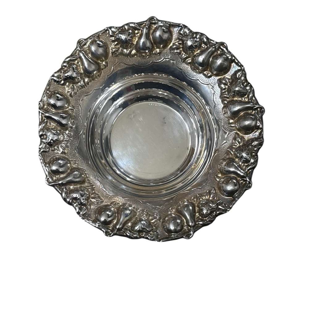 Hazorfim Israel Sterling Silver Footed Bowl 7 inch – Fruit Motif 925